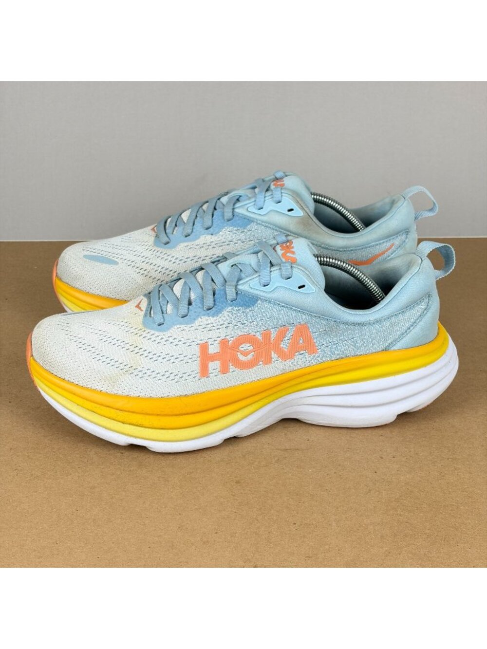 Hoka Bondi 8 Athletic Shoes Womens 10 Wide Blue Yellow Breathable Running Walk